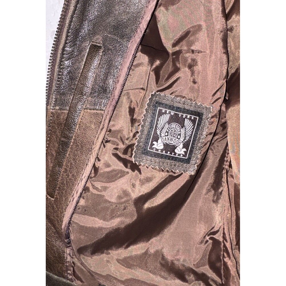 Vintage Women’s Flying Bikes Oakwood Brown Leather Flight Biker Jacket Small - Picture 7 of 13